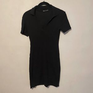 Zara • Black Body-con Polo Collar Dress